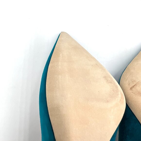 SJP Sarah Jessica Parker EU 38 US 8 Teal Blue Suede Leather Fawn 70 Dress Pumps - Picture 11 of 16